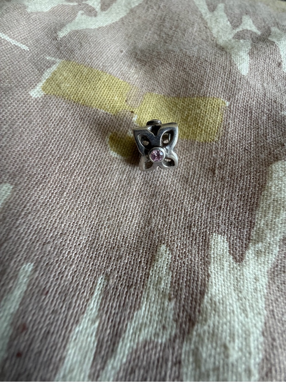 Pandora Sterling Silver Flower Charm with Pink Cubic Zirconia